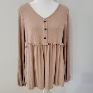 Babydoll Womens Y2K Tunic Top XTRA SMALL Oversized Long Sleeve Neutral‎ Comfort